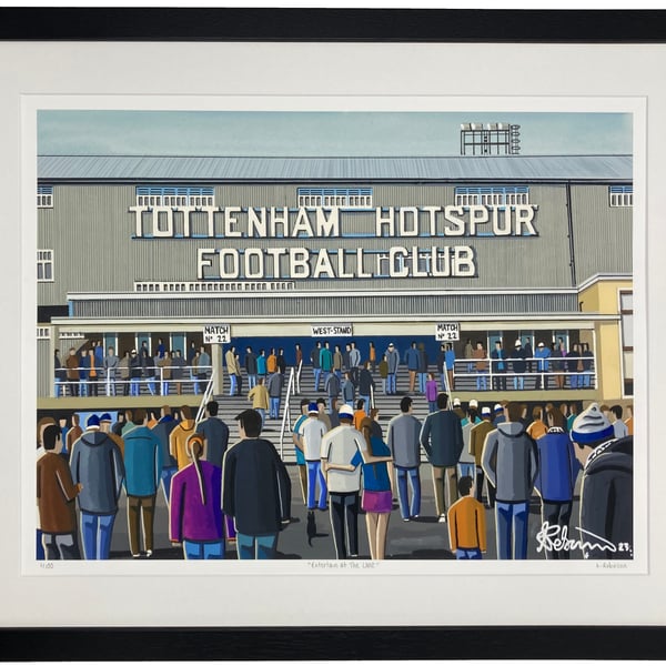 Tottenham, Retro White Hart Lane Limited Edition Framed Art Print (20" x 16")