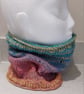 Handknit Cotton blend Circular Eyelet Cowl in pastel rainbow  - Image 4