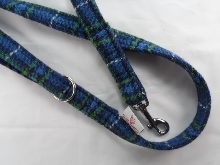 Handmade Harris Tweed Dog Lead - Navy-Green Tartan 