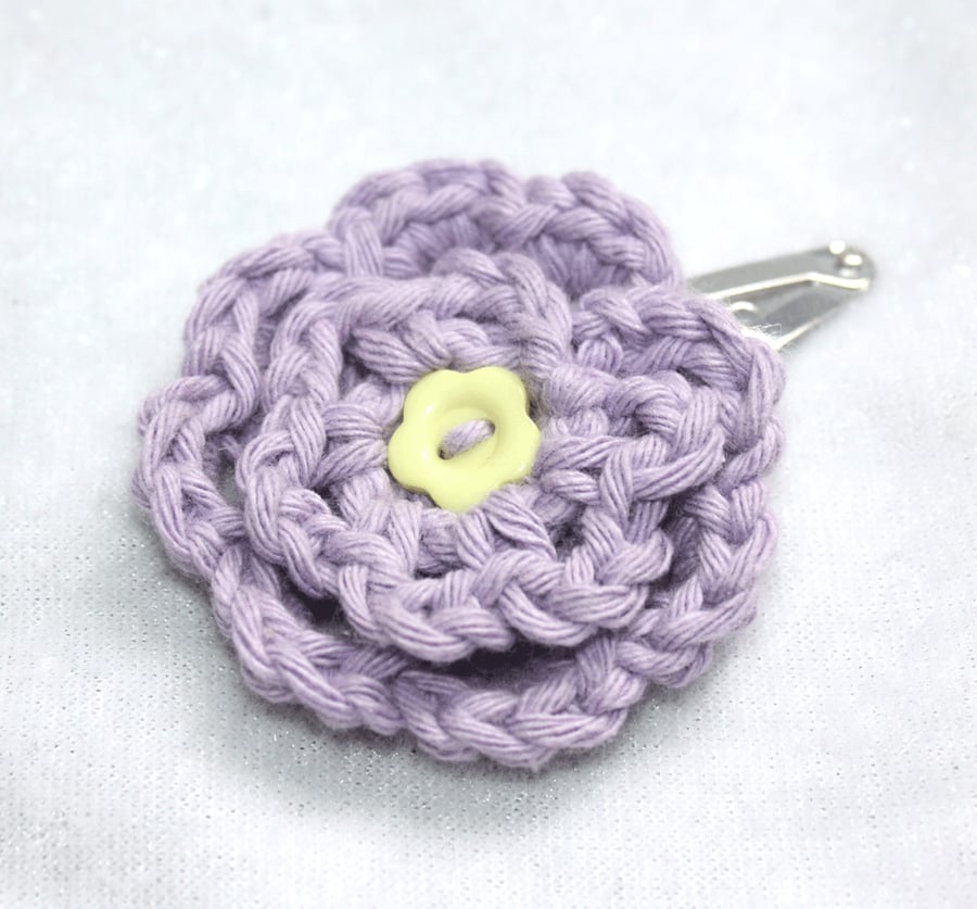 Lilac & Lemon Crocheted Flower Hair Slide