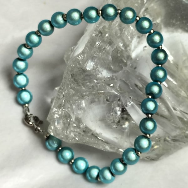 BR472  Turquoise miracle bead bracelet with seed beads