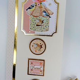 New Home Handmade Greeting Card Home Sweet Home Birdcage.  FREE POSTAGE TO U.K. 