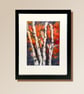 Wool felt and stitch painting, Silver Birch trees at twilight