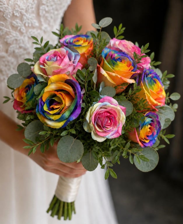 Artificial Rainbow Rose Bridal Bouquet Bright & Pastel Rainbow Roses LGBT Pride