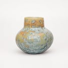 Vase, wheel thrown, porcelain, crystalline glaze in shades of green and cream 