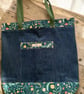 Weekender Tote.  Denim and Fauna Fabric.  Botanical Collection. - Image 4