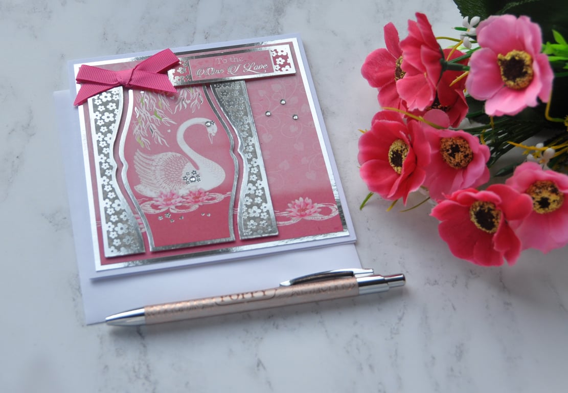 White Swan Valentine's Day Card To The One I Love Beautiful Luxury 3D Handmade