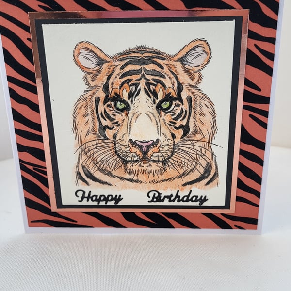 Tiger birthday card,  handmade greeting card 