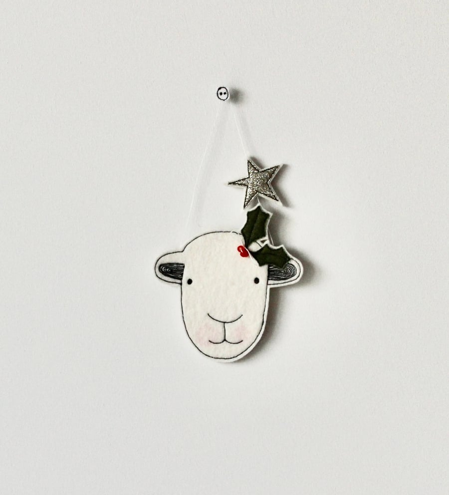 'Herdwick Sheep with Holly' - Hanging Decoration