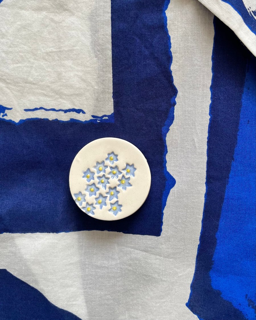 Handmade Ceramic Forget Me Not brooch, Hand Made Pottery Badge