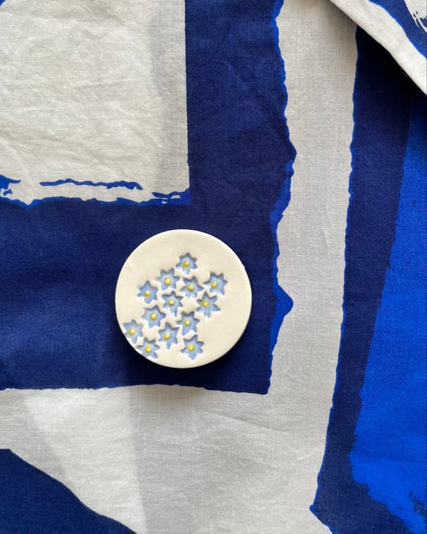 Handmade Ceramic Forget Me Not brooch, Hand Made Pottery Badge