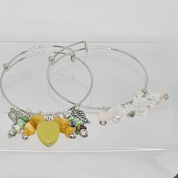 Handmade Gemstone Bangle Set Quartz, Honey Jade, Tibetan Silver