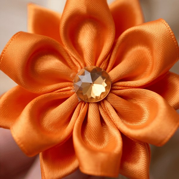 Bright Orange Satin Flower Hair Bobbles - Pair of Handmade Kanzashi Style Ties 