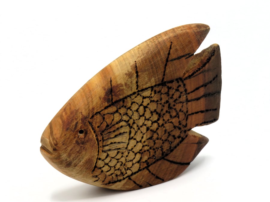 Handcarved large Cherry wood Angel Fish. SKU-Fi01
