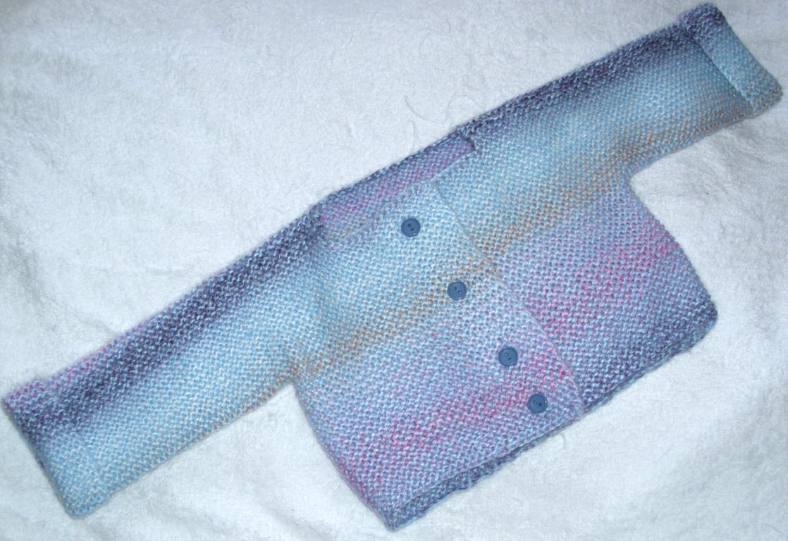 Hand knitted blue coat for 3 to 6 month old baby