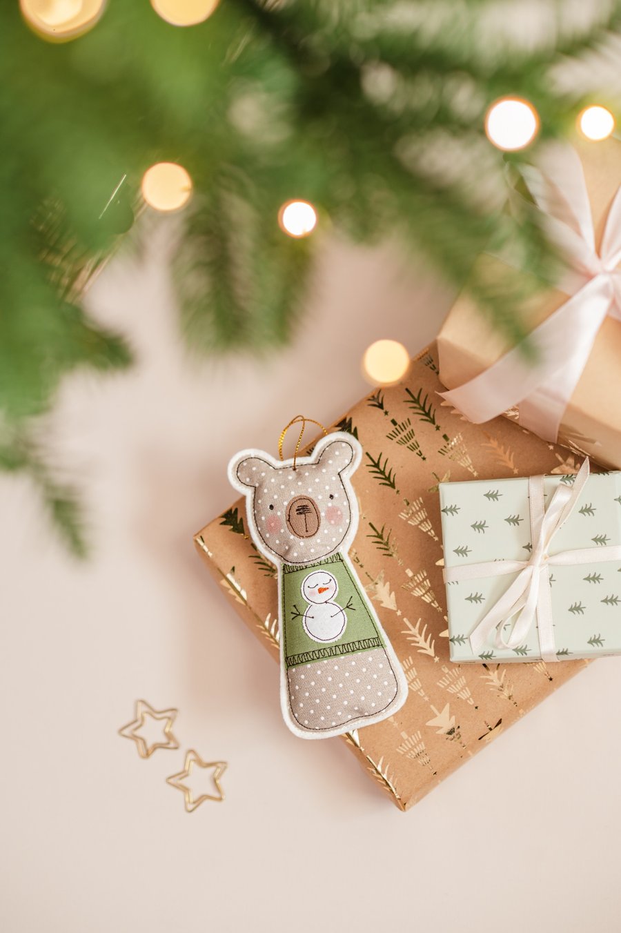 Embroidered Bear in Christmas Jumper Decoration