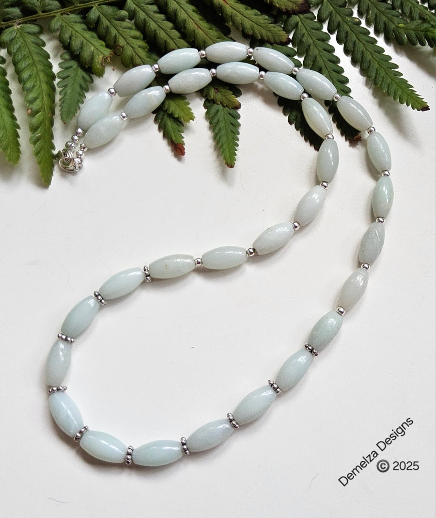 Designer Sea Foam Amazonite Sterling Silver Necklace 