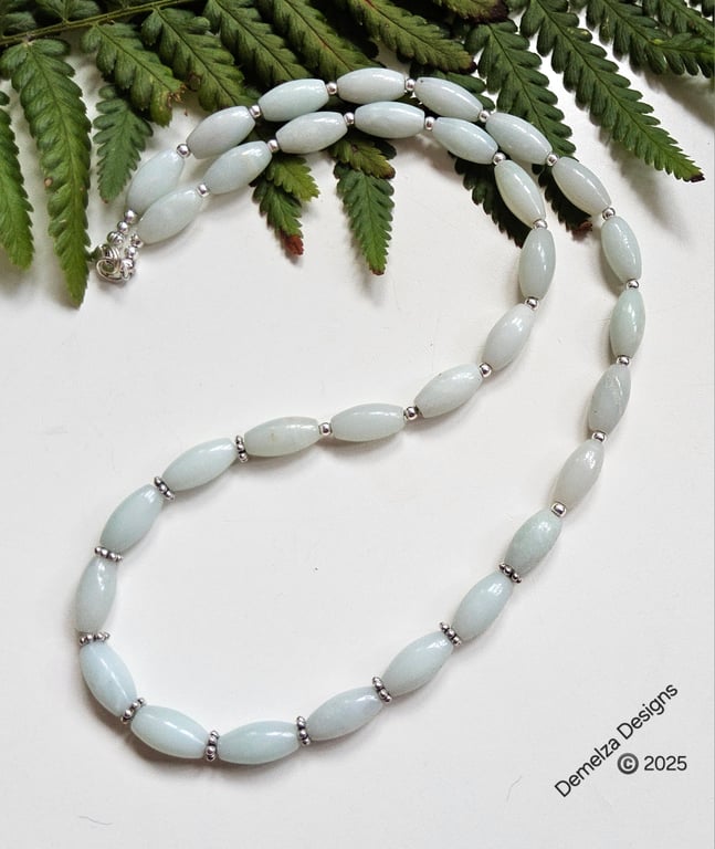 Designer Sea Foam Amazonite Sterling Silver Necklace 