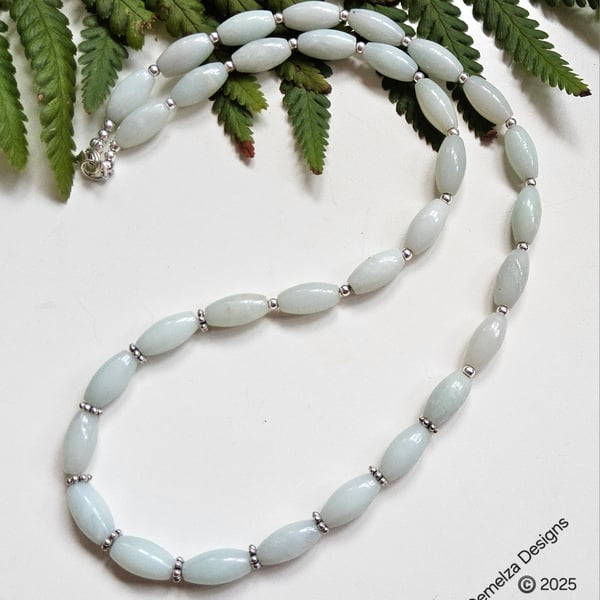 Designer Sea Foam Amazonite Sterling Silver Necklace 