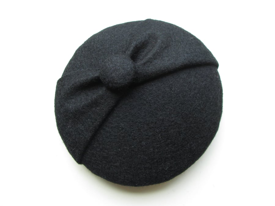 Mini Black Button Hat - Black Fascinator, Mini Hat, Wedding, Vintage Style