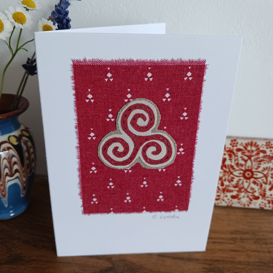 Celtic Triple Spiral hand stitched Card - CLEARANCE