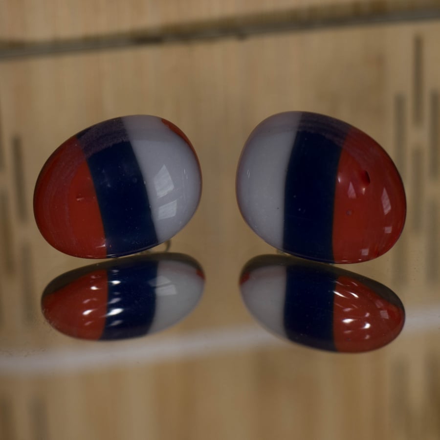Red, White and Blue Fused Glass Earrings on Sterling Silver Studs - 2090