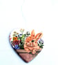 Decoupaged rabbit ceramic heart wall decoration. - Image 4