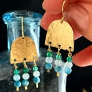 Boho Brass Earrings in Ocean Colours with Gemstones 