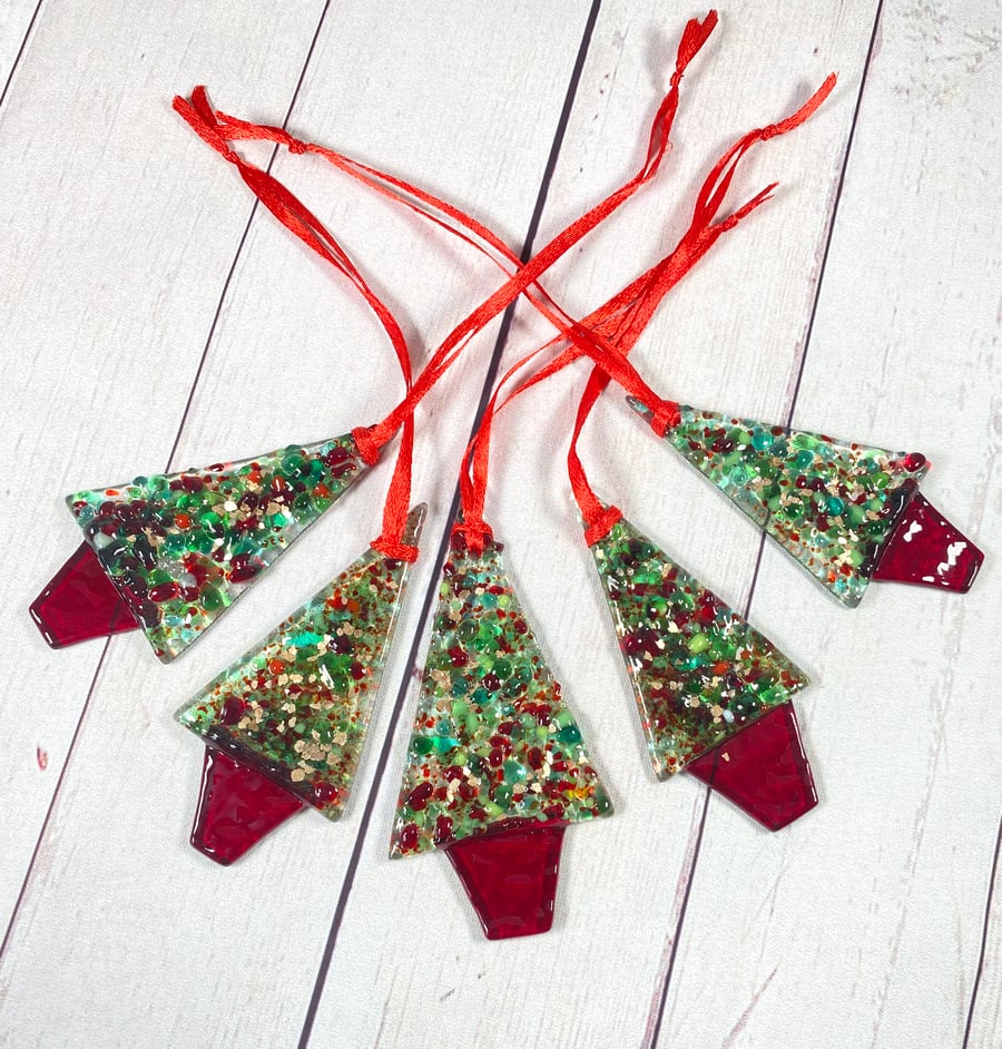 Fused glass hanging Christmas trees 