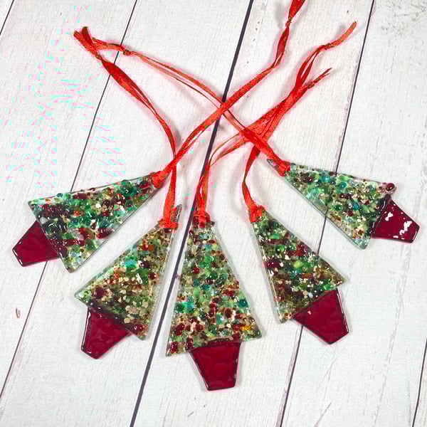 Fused glass hanging Christmas trees 