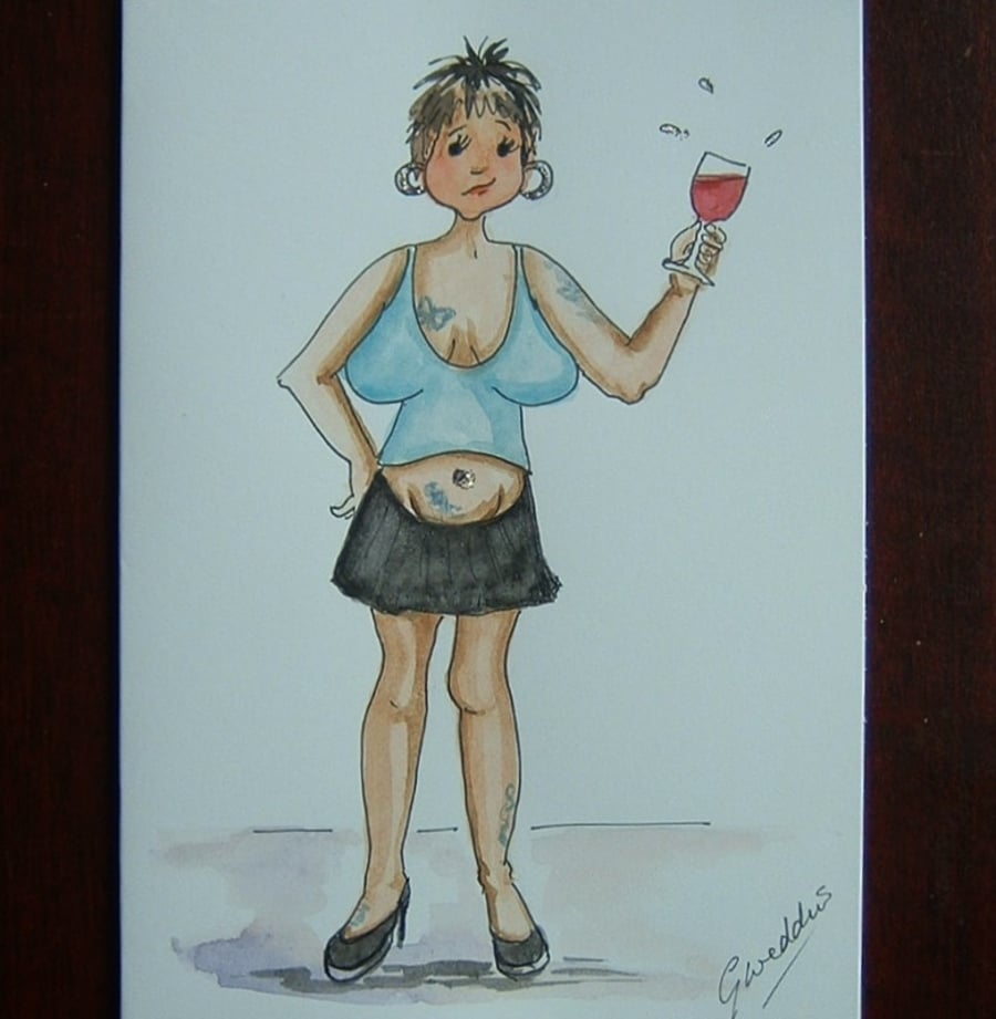 Blank cartoon  party going lady card ref 709