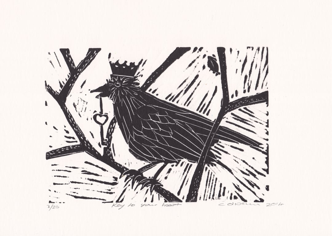 Key to Your Heart. - Lino Print - Anniversary Gift
