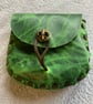 Pouch: Forest Green coloured Leather Medieval Style W Fleur De Lis Closure