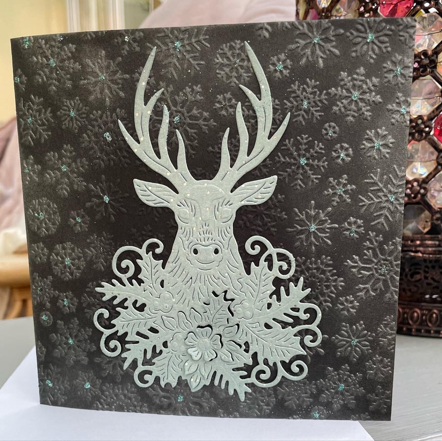 Stag head and snowflake Christmas card 