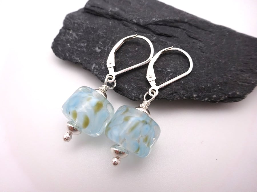 pale blue and brown lampwork glass earrings
