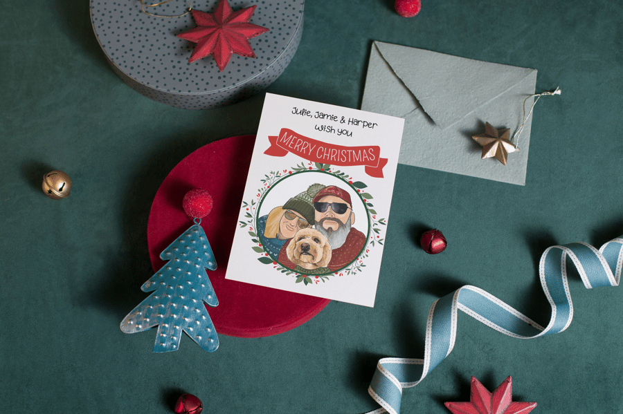 10 Personalised Christmas Card Bundle - Hand-drawn Illustration