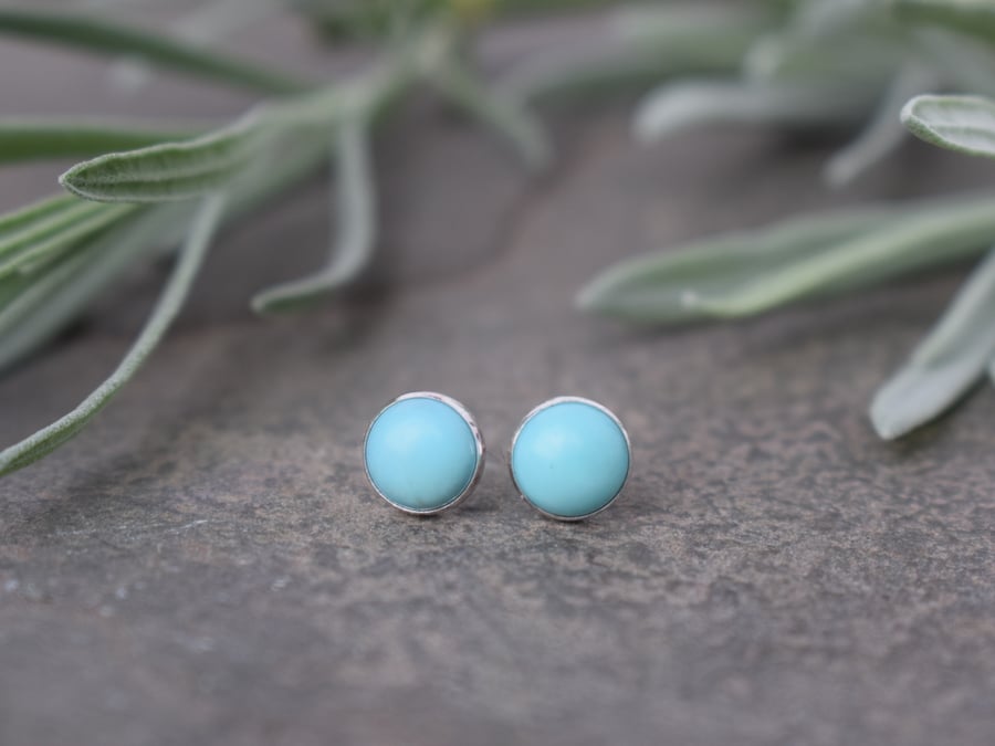 Turquoise Stud Earrings - Gemstone and Silver Studs