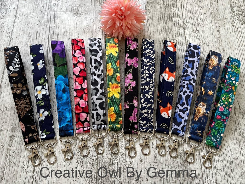 Fabric Wristlet Lanyard - Lobster Clasp - Fabric Key Fob for Keys - Wrist Strap 