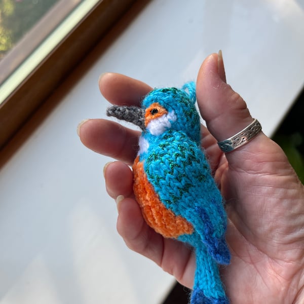 Kingfisher bird  hand knit tree decoration 