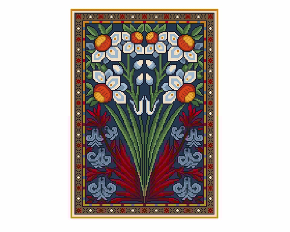 223 - Cross Stitch pattern Imperial Tulips playing card adaptation Owen Jones 
