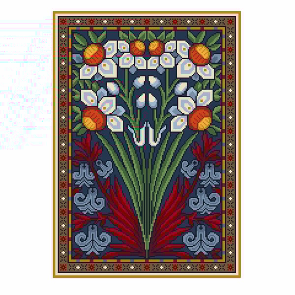 223 - Cross Stitch pattern Imperial Tulips playing card adaptation Owen Jones 