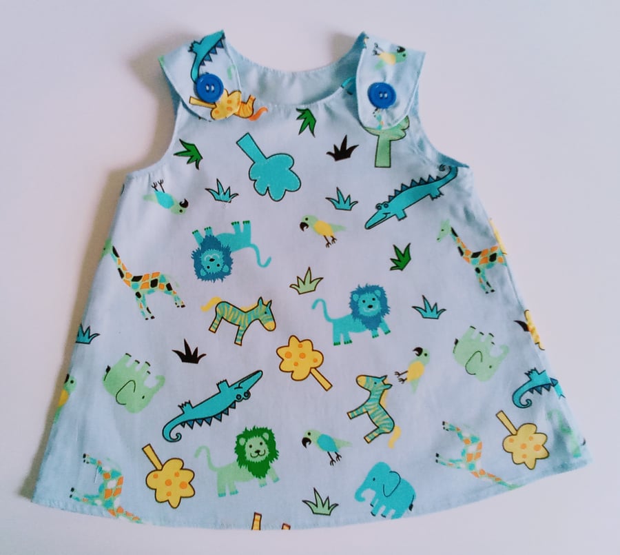 Blue Cotton summer dress, 3-6 months, dress, A line dress, Jungle animals  