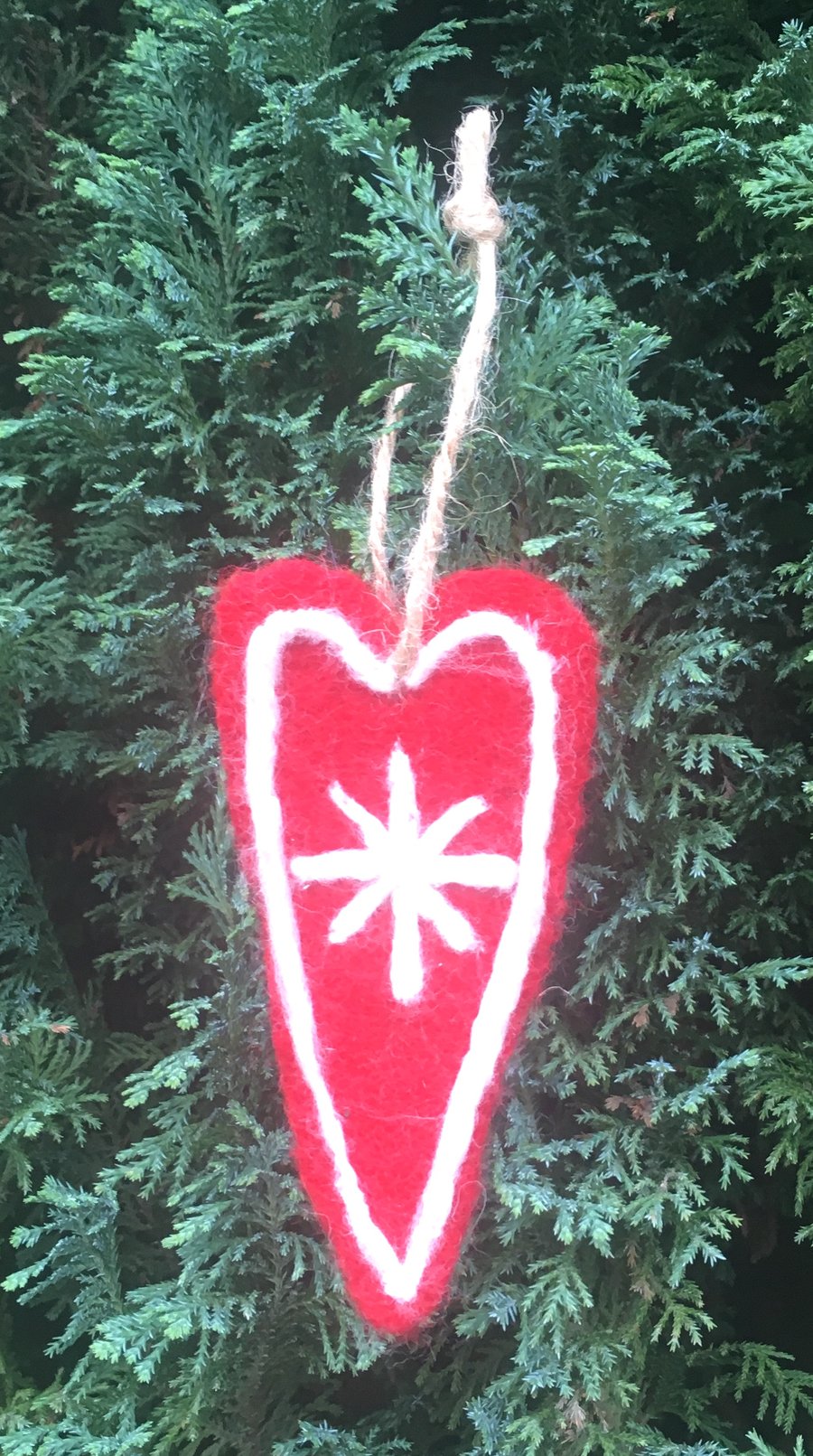 Red Handmade Felt Heart Christmas Tree Decoration Nordic Scandinavian Style