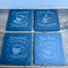 Set of 4 coffee themed slate coasters 