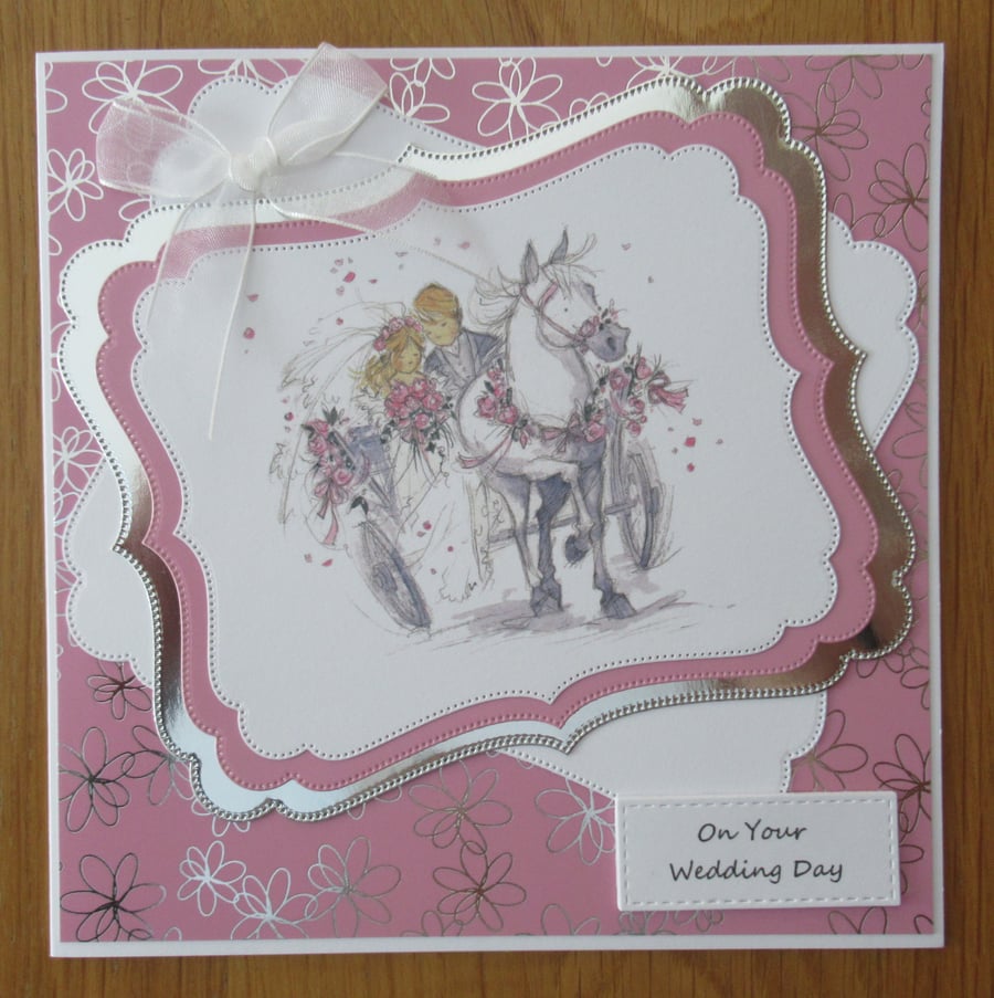7x7" Bride & Groom - Horse & Carriage Wedding Card