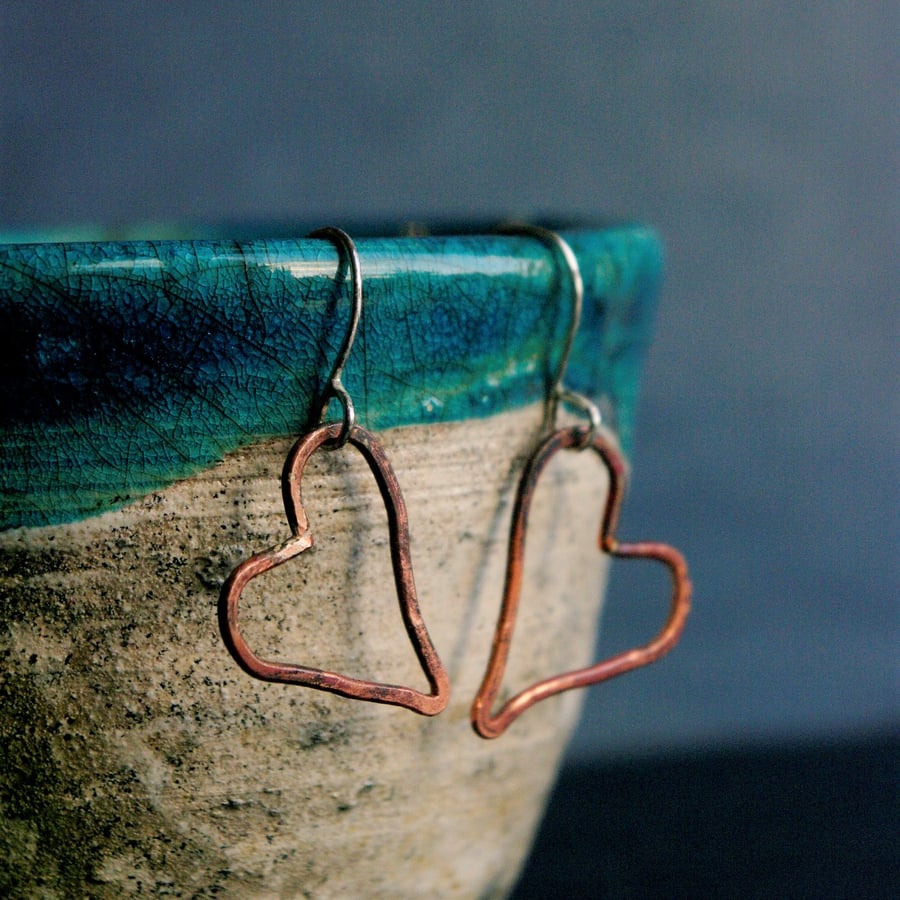 Copper Heart Dangle Earrings 