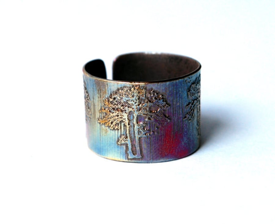 Etched copper tree ring - adjustable size