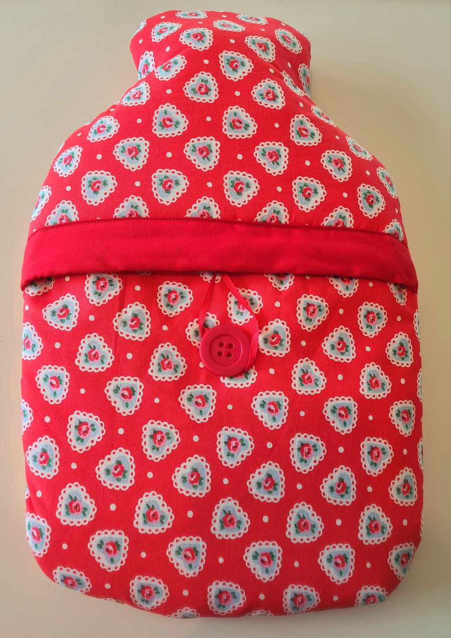 Cath Kidston hearts fabric hot water bottle cover (with bottle)