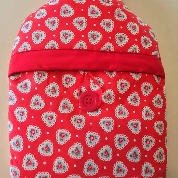 Cath Kidston hearts fabric hot water bottle cover (with bottle)