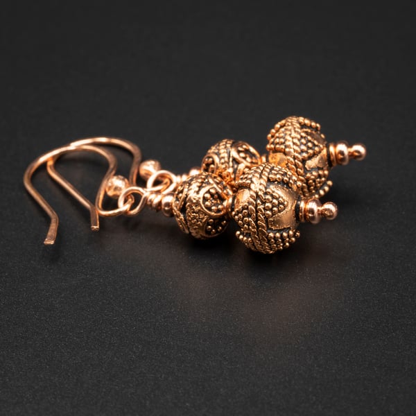 Copper Bali style bead handmade drop earrings , copper jewellery